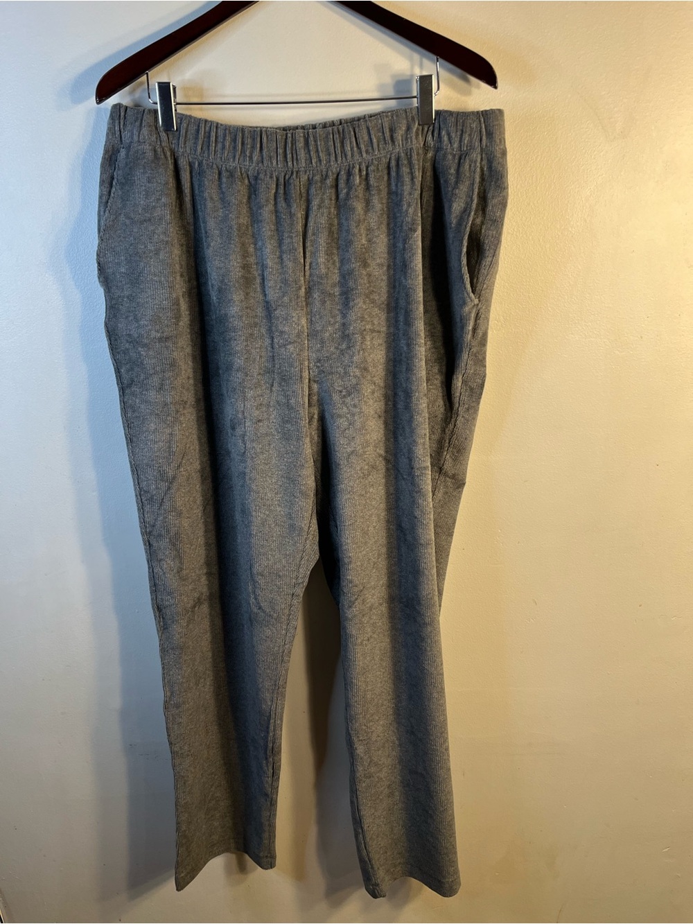 Lands' End Corduroy Sport Knit Elastic Waist Pull-On Pants Gray 1X